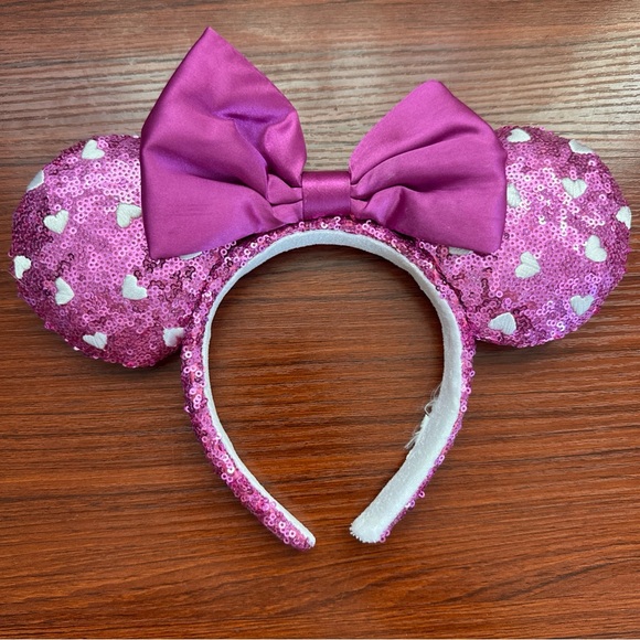Disney Parks Purple with White Hearts Valentines 2022 Minnie Ears Headband - Picture 1 of 10